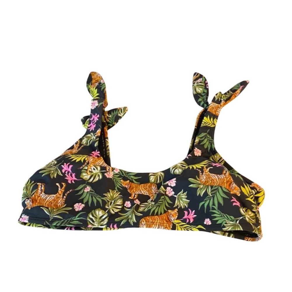 Floral and Tiger Print Black Swim Top